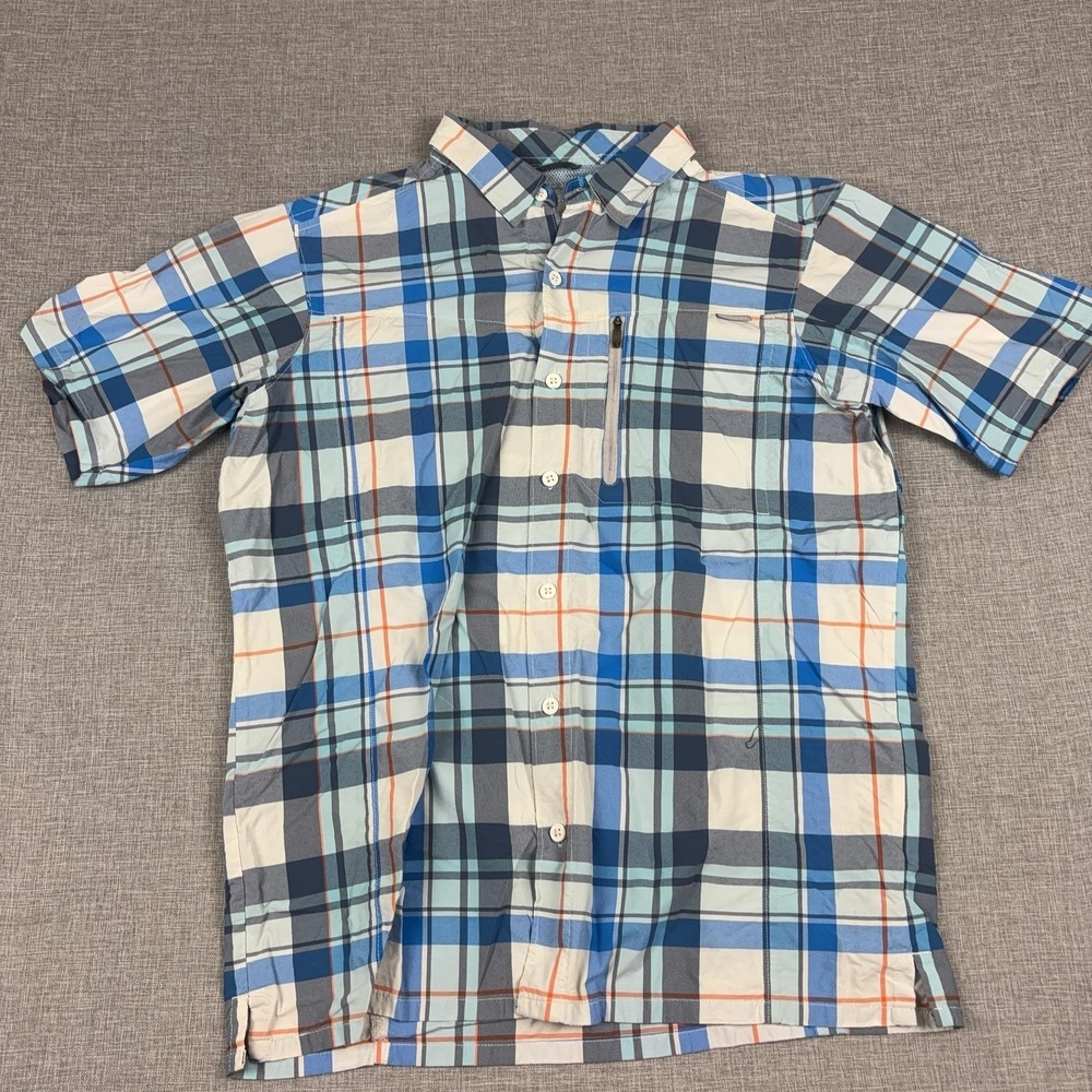 Columbia Shirt Mens Medium Blue Plaid Short Sleeve Button Up Hiking Outdoor